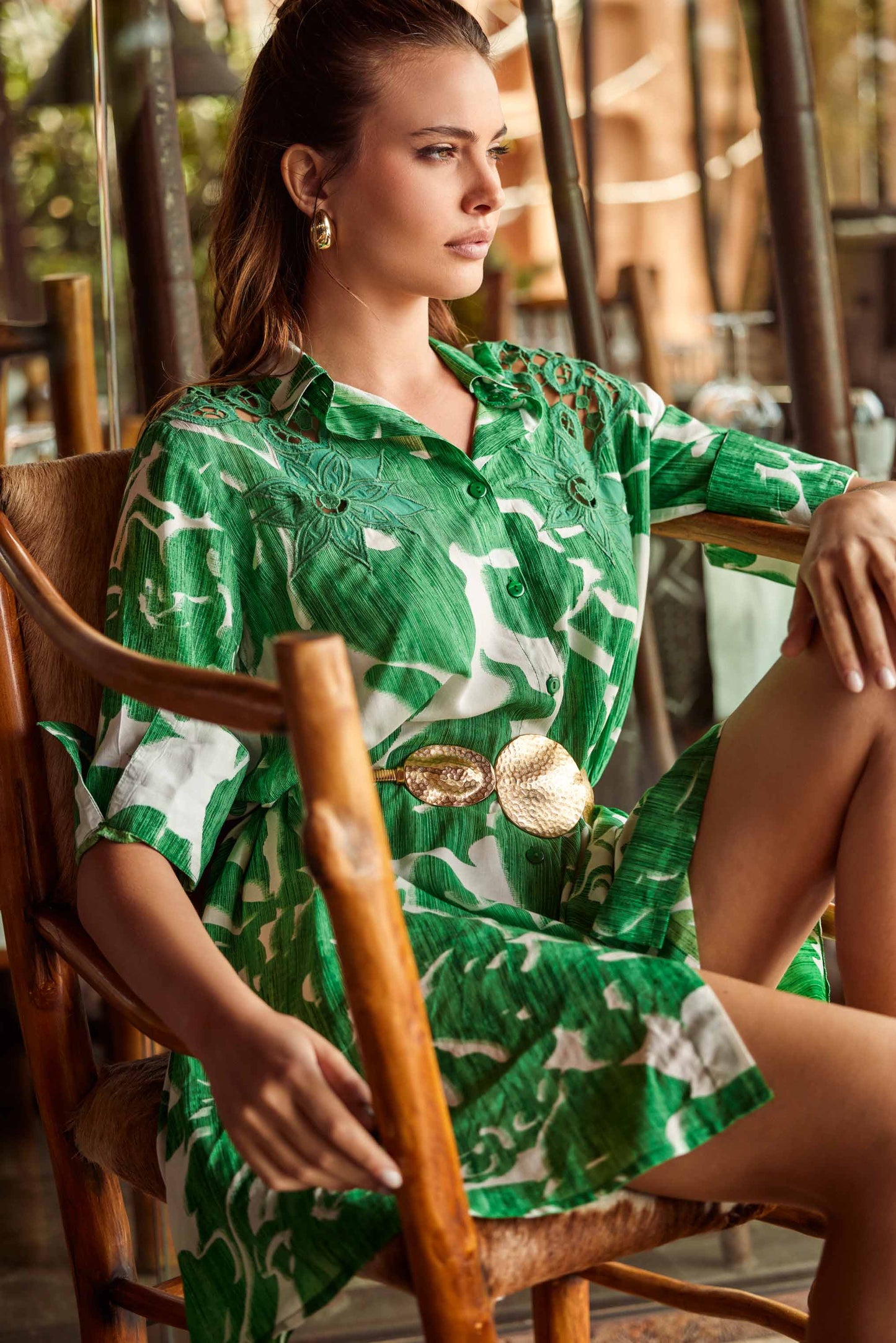 ABITO CAMICIA CORTO ROMINA MANICA A 3/4 STAMPA TROPICALE - ICONIQUE