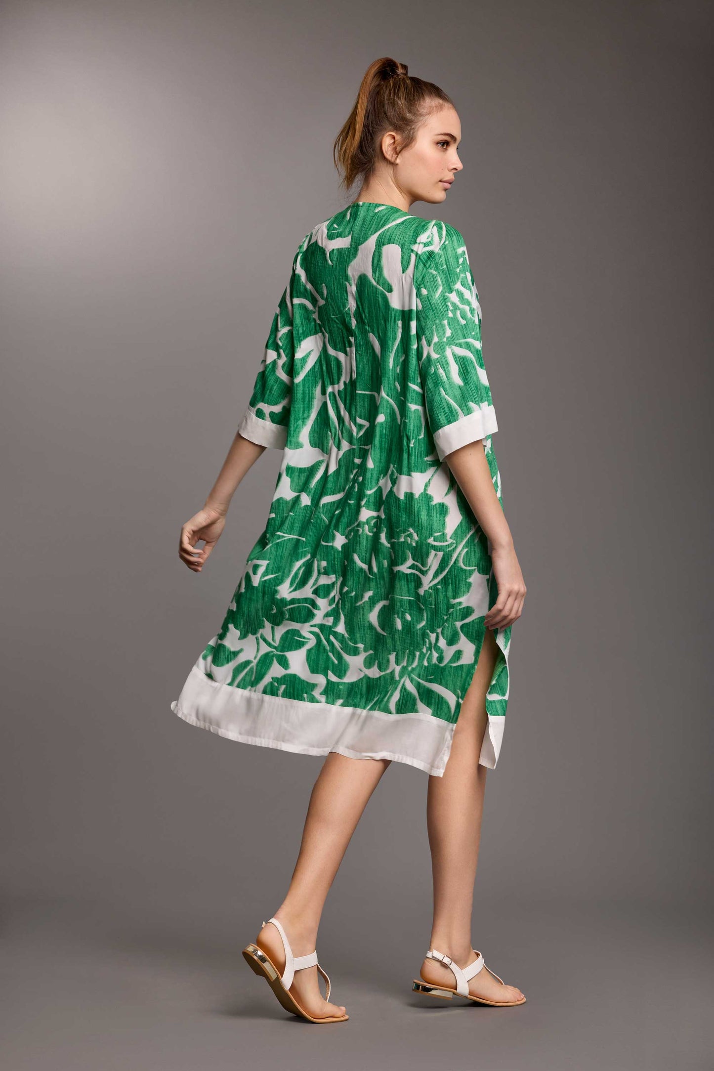 CAFTANO KIM MANICA A 3/4 COLOLO A V- ICONICQUE